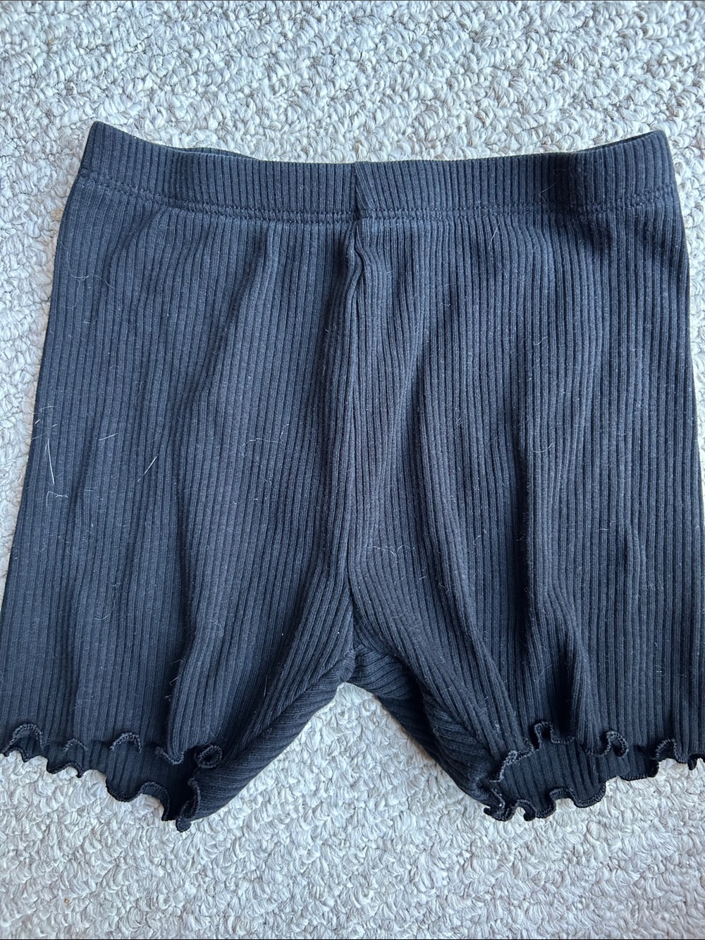 Ribbed Black Stretch Biker Shorts with Lettuce Hem